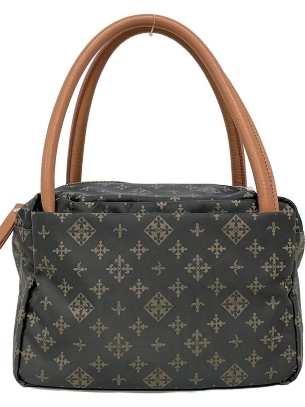 russet Dark Gray Beige Light Brown Nylon Jacquard Leather Handbag